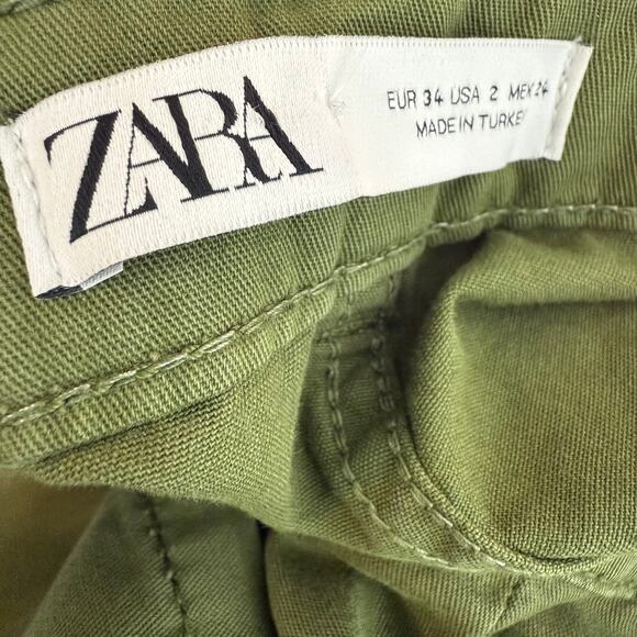 Zara Womens Cargo High Rise Jogger Zip Side Pockets Army Green Relaxed Pants 2 - Picture 7 of 8